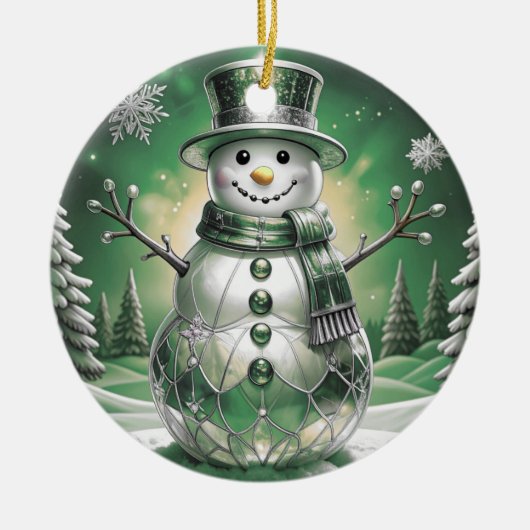 Green Snowman Snowflakes Holiday Ornament (Voorkant)