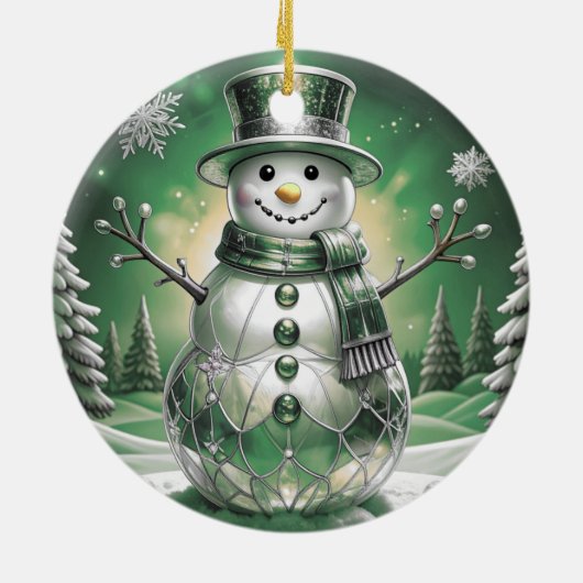 Green Snowman Snowflakes Holiday Ornament (Achterkant)