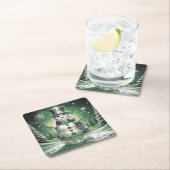 Green Snowman Snowflakes Holiday Paper Coaster Kartonnen Onderzetters (Insitu)