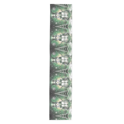 Green Snowman Snowflakes Holiday Table Runner Medium Tafelloper (Voorkant)