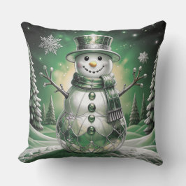 Green Snowman Snowflakes Holiday Throw Pillow Kussen