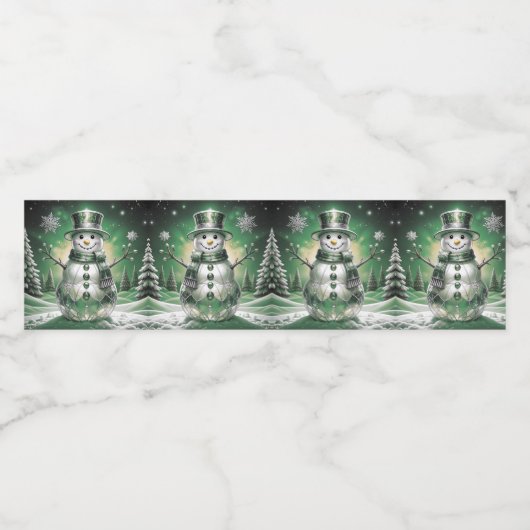 Green Snowman Snowflakes Holiday Waterfles Etiket (Enkel label)
