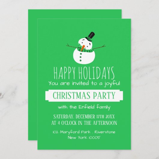 Green Snowman, Uitnodiging voor Kerstmis (Voorkant / Achterkant)