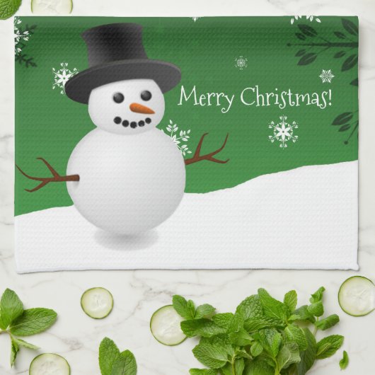 Green Snowman Winter Scene Kerstmis Kitchen Towel Theedoek (Gevouwen)