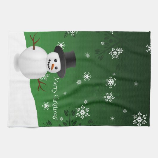 Green Snowman Winter Scene Kerstmis Kitchen Towel Theedoek (Horizontaal)