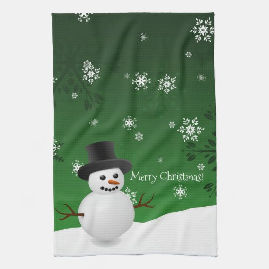 Green Snowman Winter Scene Kerstmis Kitchen Towel Theedoek (Verticaal)