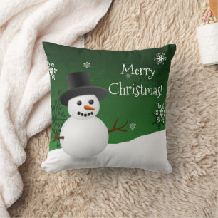 Green Snowman Winter Scene Sierkussen met kerstmis