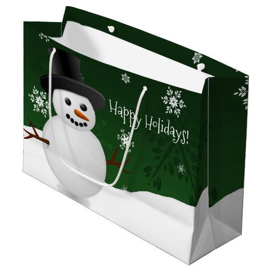 Green Snowman Winter Scenery kerstcadeau Groot Cadeauzakje (Voorkant Gekanteld)