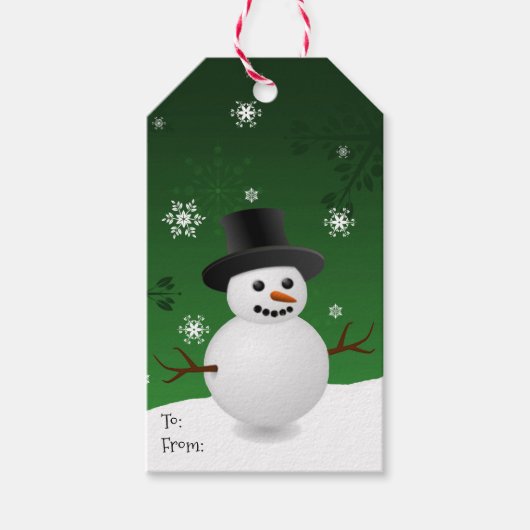 Green Snowman Winter Scenery kerstcadeau Label Cadeaulabel (Voorkant)