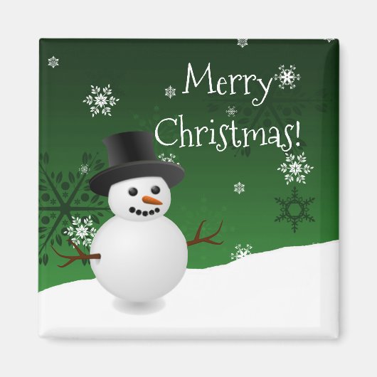 Green Snowman Winter Scenery kerstmagneet Magneet (Voorkant)