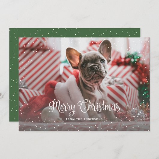 Green Snowy-fotokerstkaarten Feestdagenkaart (Voorkant / Achterkant)