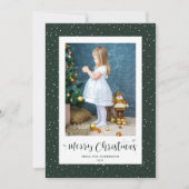 Green Snowy Snowflake Photo Merry kerstkaarten Feestdagenkaart (Voorkant)