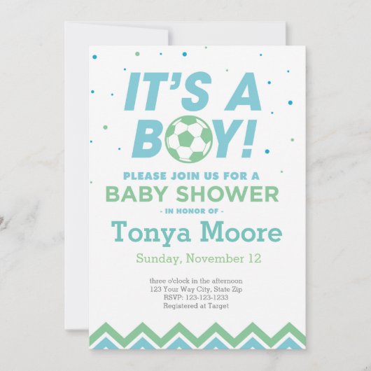 Green Soccer Baby shower Uitnodiging (Voorkant)