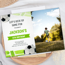 Green Soccer Birthday Invitations met foto Kaart