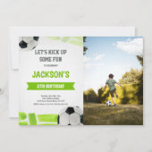 Green Soccer Birthday Invitations met foto Kaart (Voorkant)