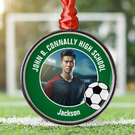 Green Soccer Player Photo High School Christmas Metalen Ornament