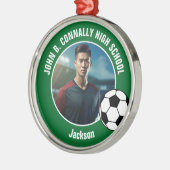 Green Soccer Player Photo High School Christmas Metalen Ornament (Links)
