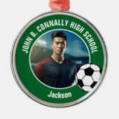Green Soccer Player Photo High School Christmas Metalen Ornament (Voorkant)