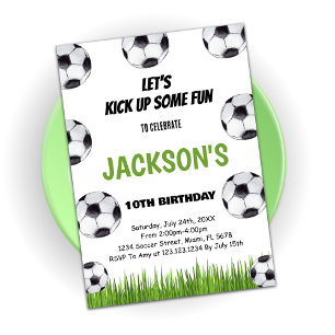 Green Soccer verjaardagsfeestje uitnodiging