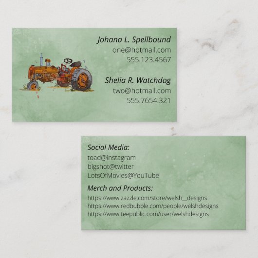 Green Social introduction calling card-tractor Visitekaartje (Voorkant / Achterkant)