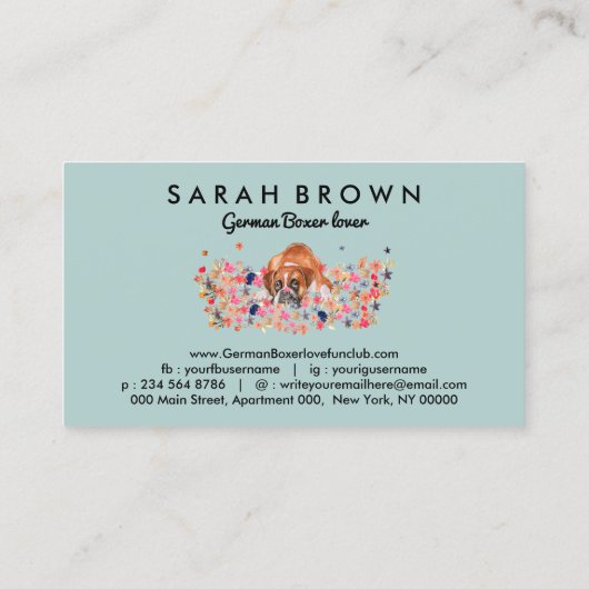 Green Soft Schattigee Boxer Dog Visitekaartje (Achterkant)