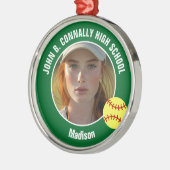 Green Softball Player Photo High School Christmas Metalen Ornament (Links)