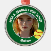 Green Softball Player Photo High School Christmas Metalen Ornament (Voorkant)