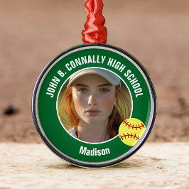 Green Softball Player Photo High School Christmas Metalen Ornament