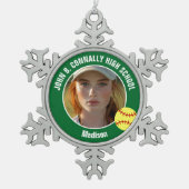 Green Softball Player Photo High School Keepsake Tin Sneeuwvlok Ornament (Voorkant)