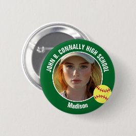 Green Softball Player Photo High School Spirit Ronde Button 5,7 Cm