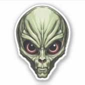 Green Space Alien Gezicht Griezelige Cartoon Alien Sticker (Voorkant)
