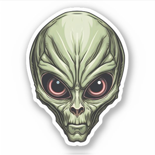 Green Space Alien Gezicht Griezelige Cartoon Alien Sticker (Voorkant)