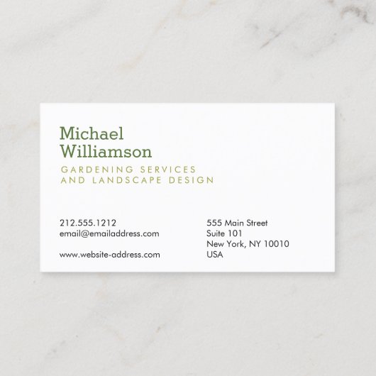 Green Spade Gardening Services Visitekaartje (Achterkant)