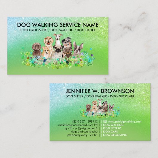 Green Sparking Dog Walker Visitekaartje (Voorkant / Achterkant)