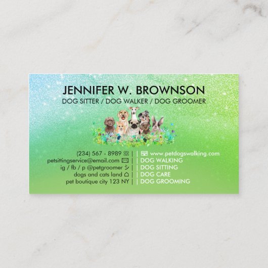Green Sparking Dog Walker Visitekaartje (Achterkant)