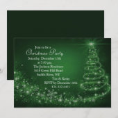 Green Sparkle Christmas Tree Party Uitnodiging (Voorkant / Achterkant)