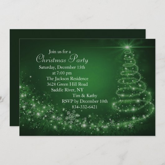 Green Sparkle Christmas Tree Party Uitnodiging (Voorkant / Achterkant)