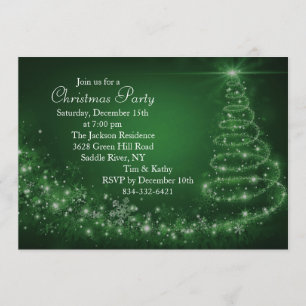 Green Sparkle Christmas Tree Party Uitnodiging