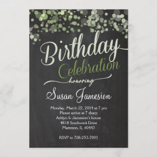 Green Sparkle Glitter Pink Birthday Uitnodiging