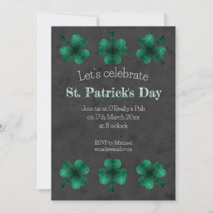 Green Sparkle Shamrock Grey St Patrick Day Kaart