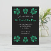 Green Sparkle Shamrock St. Patrick's Day Black Kaart (Staand voorkant)