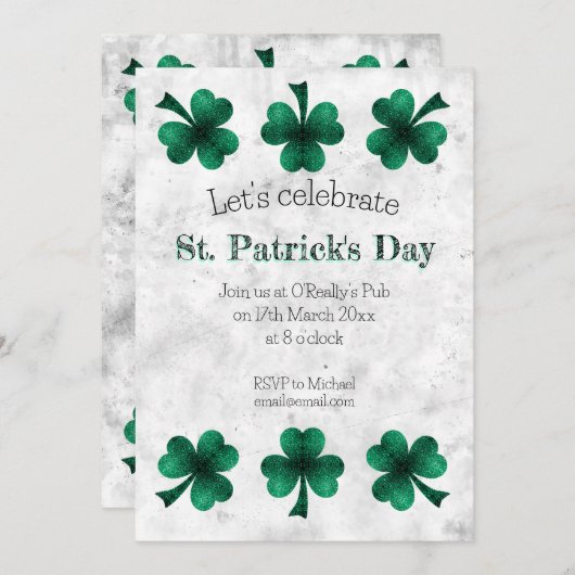 Green Sparkle Shamrock St. Patrick's Day party Kaart (Voorkant / Achterkant)