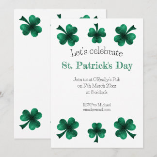 Green Sparkle Shamrock St. Patrick's Day White Kaart