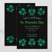 Green Sparkle Shamrock zwart St Patrick Day Kaart (Voorkant / Achterkant)