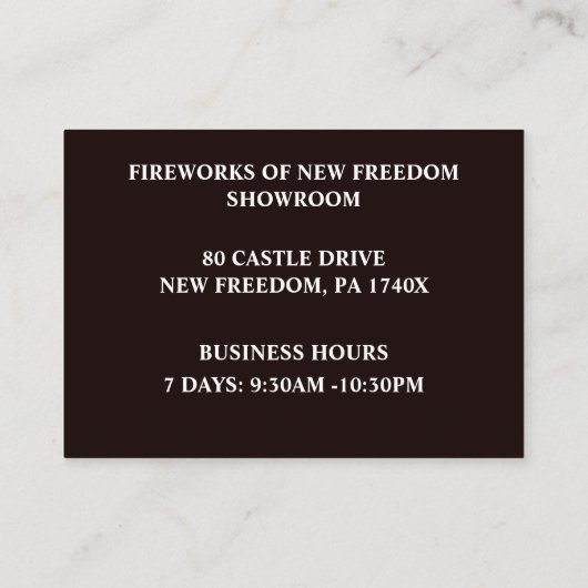 Green Sparkler 4 juli Winkel Verkoop Vuurwerk Visitekaartje (Achterkant)