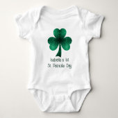 Green Sparkles Shamrock 1st St Patricks Day Name Romper (Voorkant)