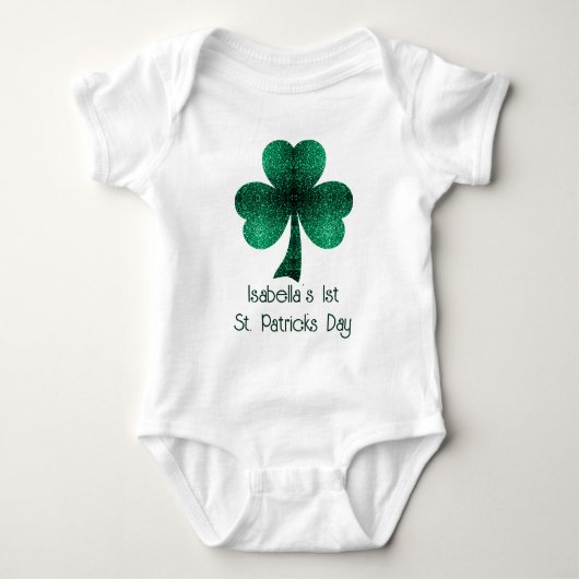 Green Sparkles Shamrock 1st St Patricks Day Name Romper (Voorkant)