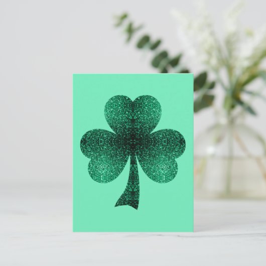 Green Sparkles Shamrock St. Patrick' Day turquoise Briefkaart (Staand voorkant)
