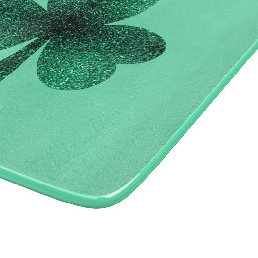 Green Sparkles Shamrock St. Patrick' Day turquoise Snijplank (Hoek)