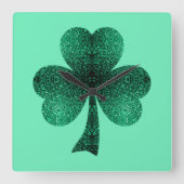 Green Sparkles Shamrock St. Patrick' Day turquoise Vierkante Klok (Voorkant)